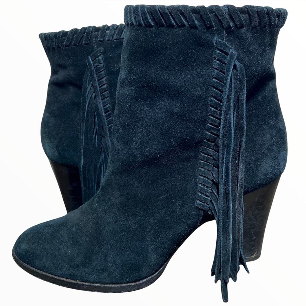 Polo Ralph Lauren Ankle Booties Suede Boots Fringe Leather Black Western 9